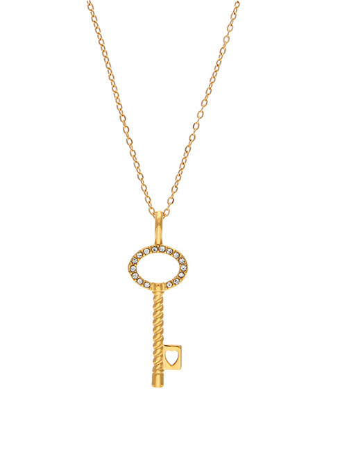 Fashion Heart Inlaid Zirconium Threaded Key Pendant Necklace Titanium Diamond Key Necklace