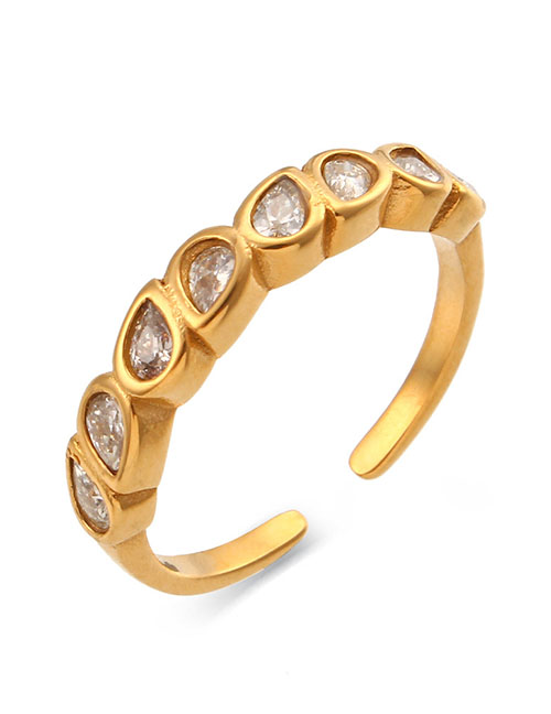 Fashion Gold Color Stainless Steel Gold Plated Zirconia Arrangement Open Ring