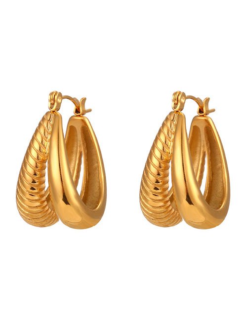 Fashion Gold Color Printed Double Stitched Twist U-shaped Earrings