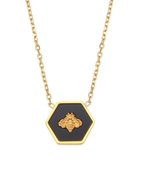 Fashion Black Stainless Steel Pentagonal Bee Necklace