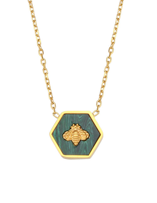 Fashion Green Stainless Steel Pentagonal Bee Necklace