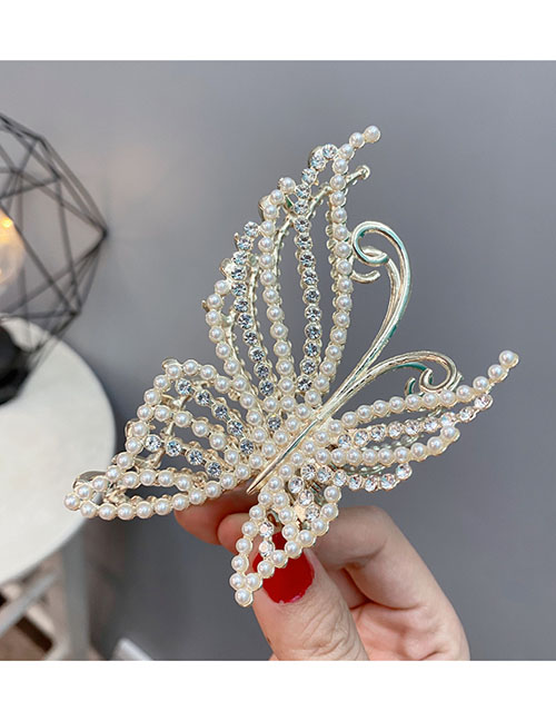 Fashion Pearl + Diamond Alloy Diamond And Pearl Butterfly Grab Clip