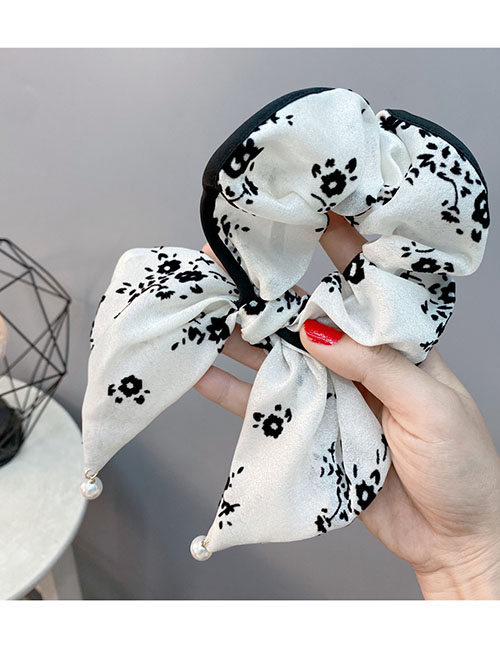 Fashion Main Color Black And White Fabric Print Bow Crinkle Headband