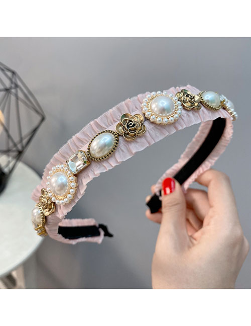 Fashion Pink Lace Alloy Inlaid Zirconium Inlaid Pearl Flower Lace Headband