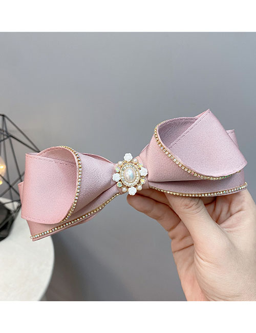 Fashion Pink Bow Fabric Diamond Bow Hair Clip