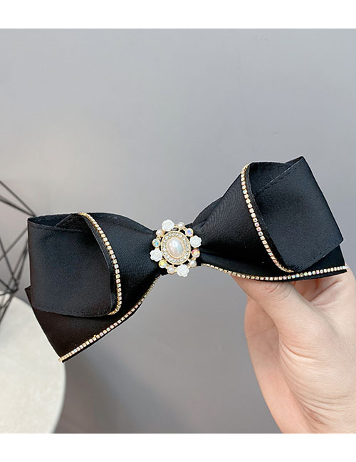 Fashion Black Bow Fabric Diamond Bow Hair Clip