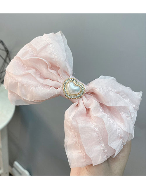 Fashion Korean Powder Bow Pearl Heart Lace Bubble Bow Hair Clip