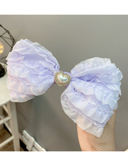 Fashion Purple Bow Pearl Heart Lace Bubble Bow Hair Clip
