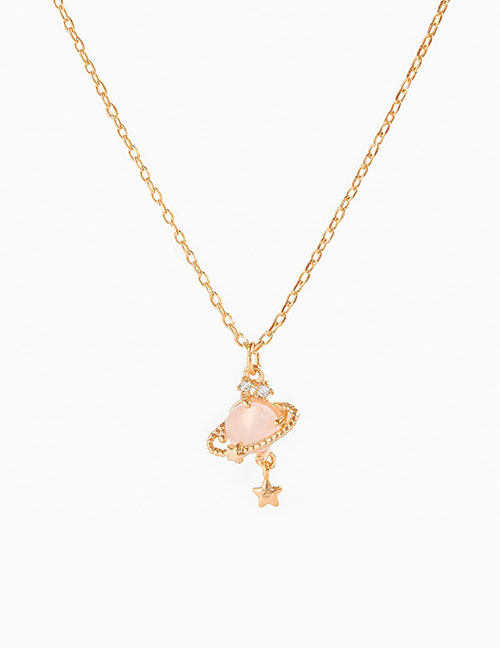 Fashion Pink Rose Gold Copper Diamond Planet Necklace