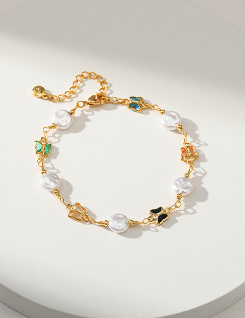 Fashion Gold Gold Plated Copper Butterfly Pearl Bracelet