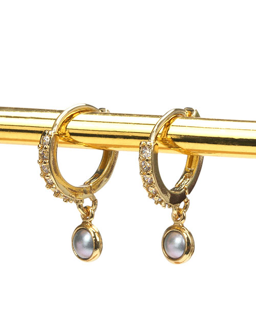 Fashion Light Gray Purple Brass Diamond Round Earrings
