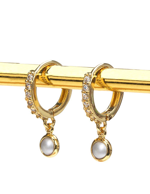 Fashion White Brass Diamond Round Earrings