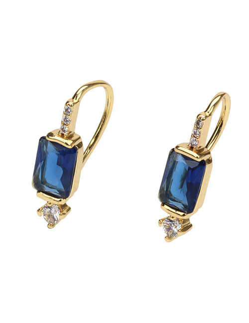 Fashion Blue Diamond Brass Gold Plated Earrings With Square Diamonds