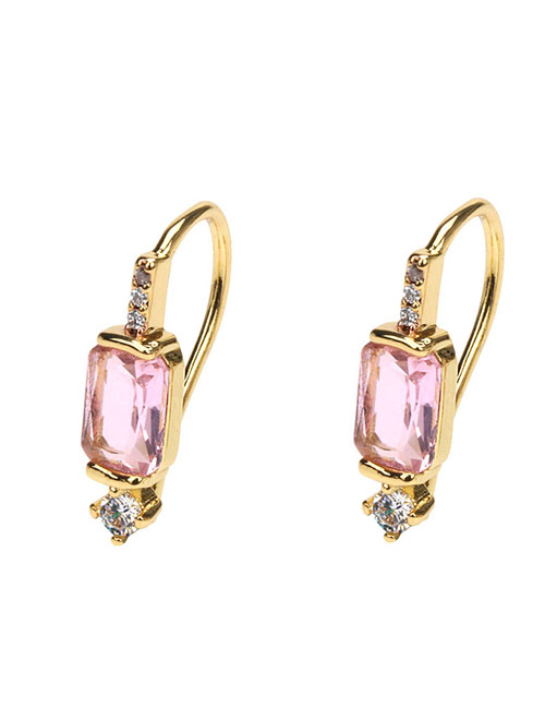 Fashion Pink Diamond Brass Gold Plated Earrings With Square Diamonds