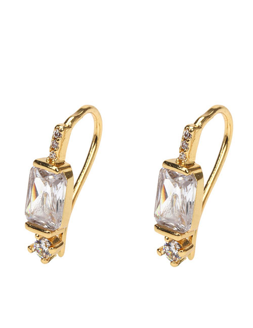 Fashion White Diamond Brass Gold Plated Earrings With Square Diamonds