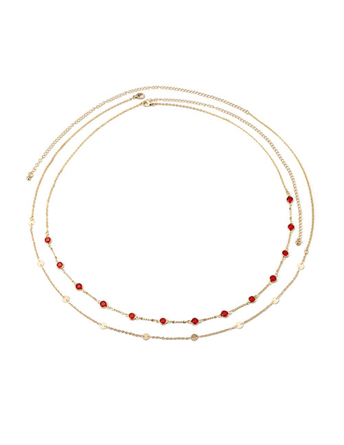Fashion Gold + Big Red 3458 Alloy Diamond Geometric Chain Waist Chain