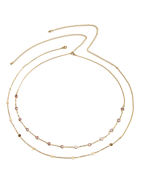 Fashion Gold + Purple 3458 Alloy Diamond Geometric Chain Waist Chain