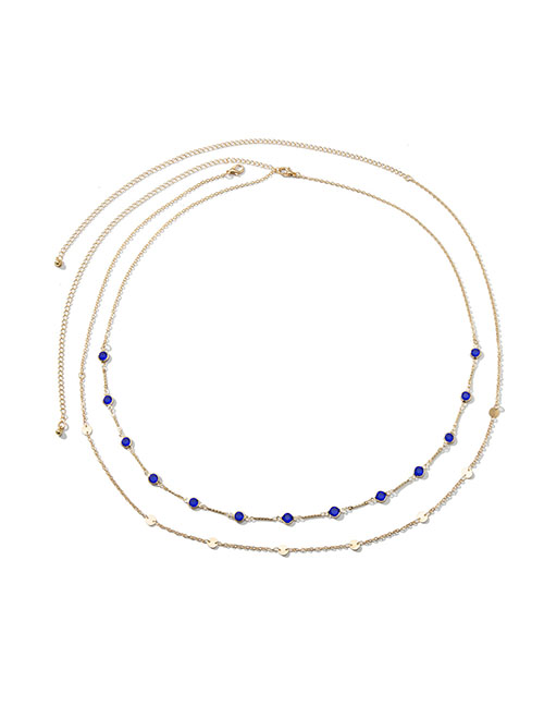 Fashion Gold + Royal Blue 3458 Alloy Diamond Geometric Chain Waist Chain