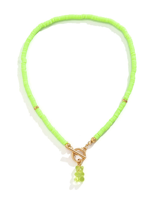 Fashion Necklace Gold + Grass Green 5098 Geometric Gummy Bear Ot Buckle Clay Necklace