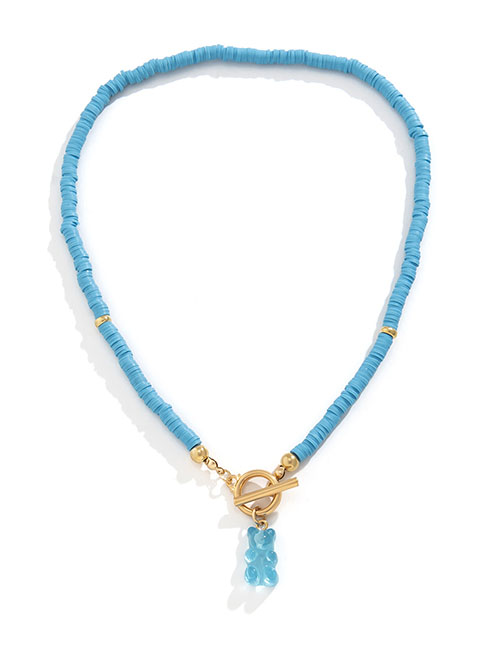 Fashion Necklace Gold + Light Blue 5098 Geometric Gummy Bear Ot Buckle Clay Necklace