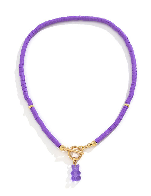 Fashion Necklace Gold + Purple 5098 Geometric Gummy Bear Ot Buckle Clay Necklace