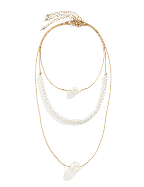 Fashion Gold Pearl Beaded Snake Bone Chain Multilayer Necklace