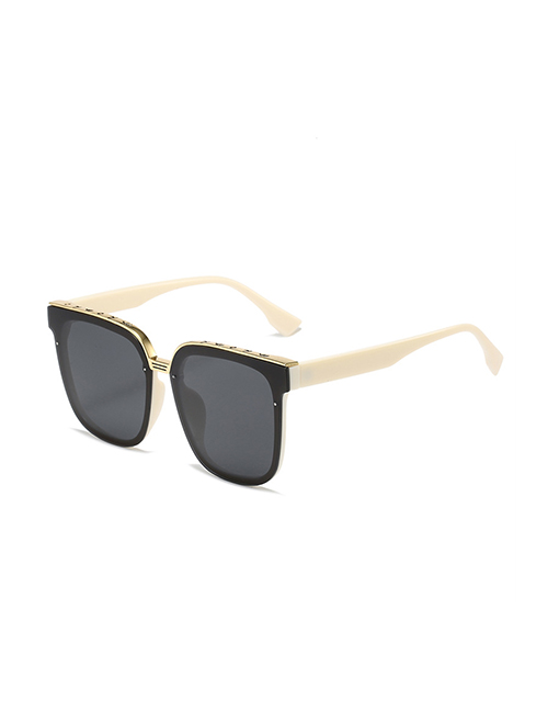 Fashion Beige Frame Gray Sheet Pc Square Large Frame Sunglasses