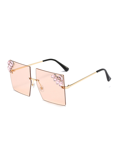 Fashion Champagne Slices Pc Large Frame Diamond Sunglasses