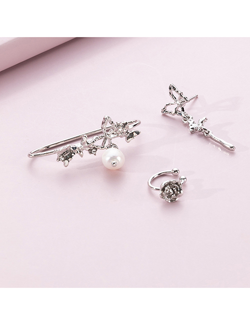 Fashion Silver Alloy Butterfly Angel Flower Stud Earrings Set  Alloy