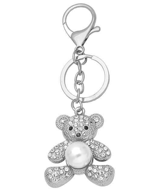 Fashion Silver Alloy Diamond Bear Pearl Keychain