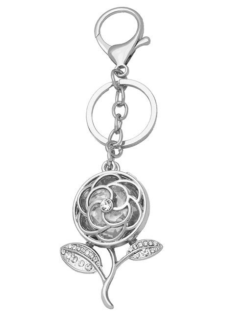 Fashion Silver Alloy Diamond Rose Keychain  Alloy