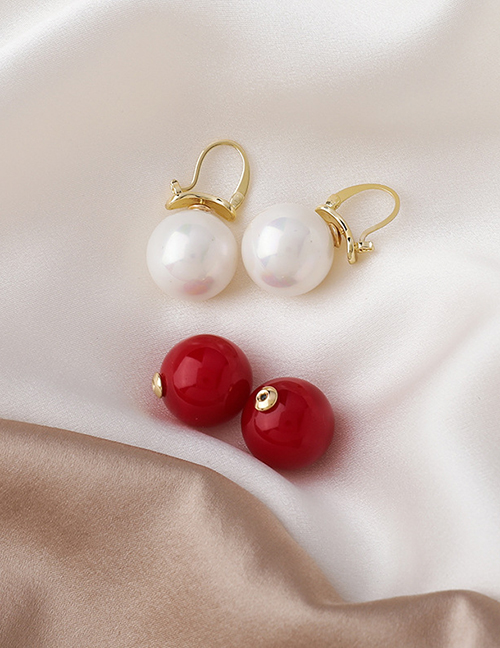 Fashion White+red Pearl Round Earrings