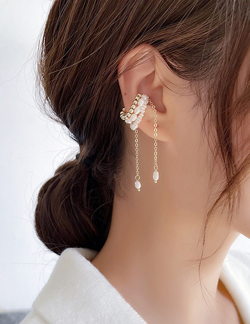 Fashion White Pearl Tassel Magnet Ear Bone Clip