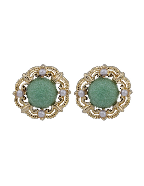 Fashion Green Button Pearl Velvet Round Earrings