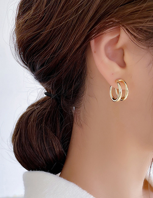 Fashion Golden Double Metal Ear Hoop Earrings