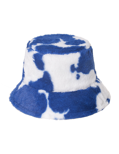 Fashion Blue Cow Pattern Plush Warm Fisherman Hat