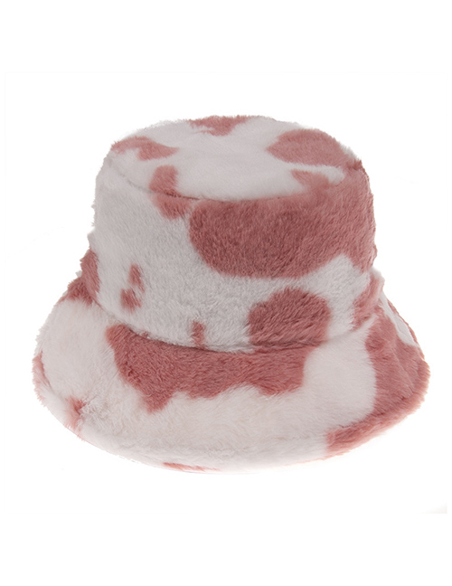 Fashion Pink Cow Pattern Plush Warm Fisherman Hat