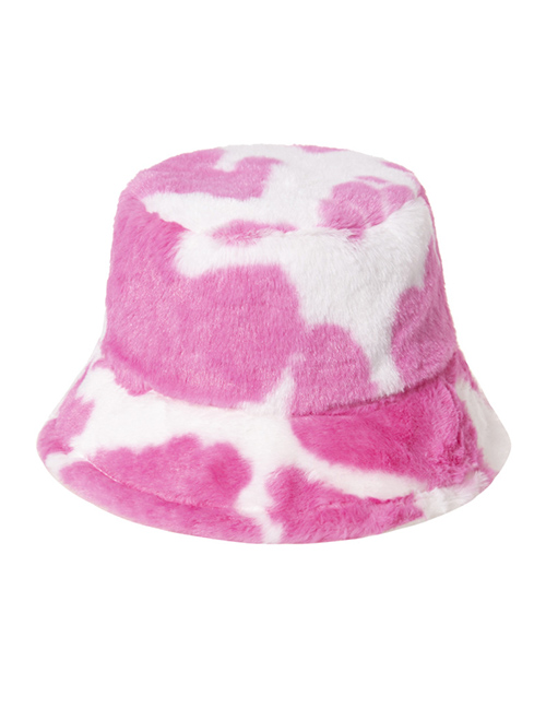 Fashion Rose Red Cow Pattern Plush Warm Fisherman Hat