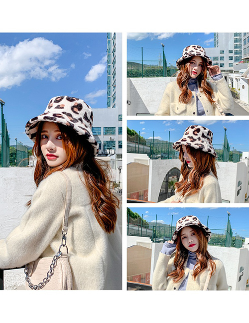 Fashion White Leopard Print Rabbit Fur Fisherman Hat
