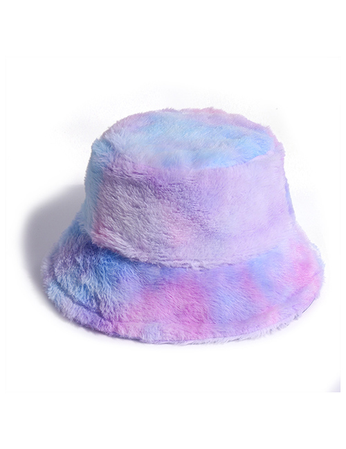 Fashion Blue Purple Rainbow Color Plush Warm Fisherman Hat
