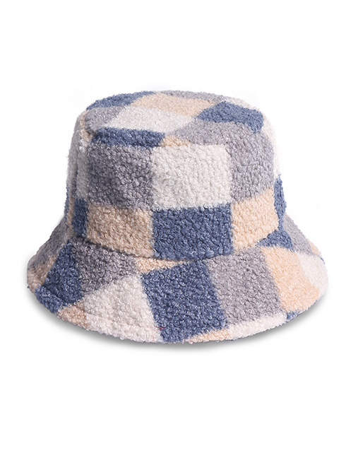 Fashion Gray Lamb Velvet Check Warm Plush Fisherman Hat