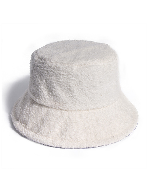 Fashion White Lamb Wool Solid Color Warm Plush Fisherman Hat