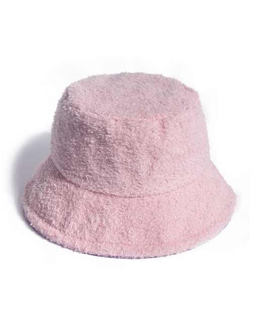 Fashion Pink Lamb Wool Solid Color Warm Plush Fisherman Hat