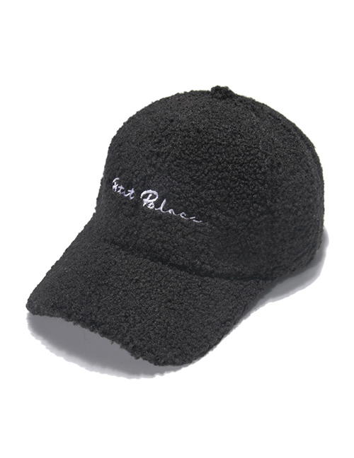 Fashion Black Lamb Wool Letters Plush Baseball Cap