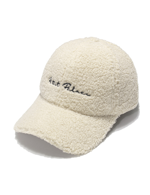 Fashion Creamy-white Lamb Wool Letters Plush Baseball Cap