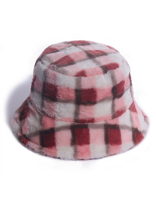 Fashion Red Plaid Rabbit Fur Plush Warm Fisherman Hat