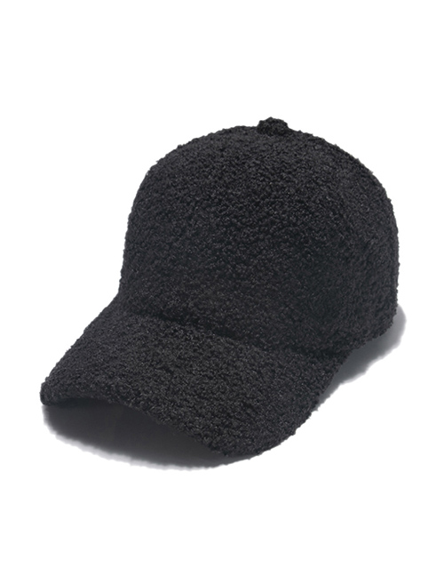 Fashion Black Warm Lamb Wool Solid Color Baseball Cap