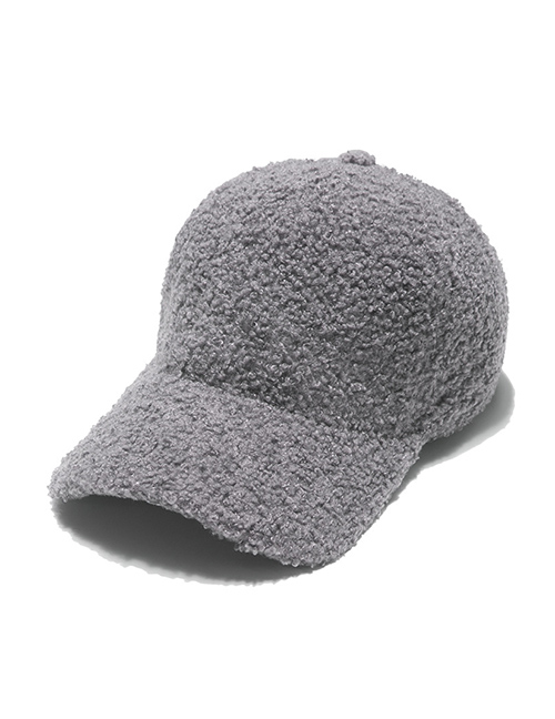 Fashion Gray Warm Lamb Wool Solid Color Baseball Cap