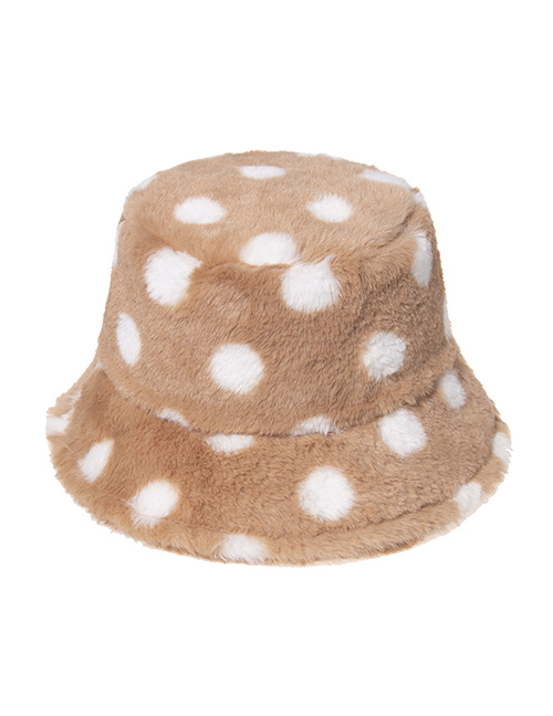 Fashion Khaki Colorful Polka Dot Plush Warm Fisherman Hat