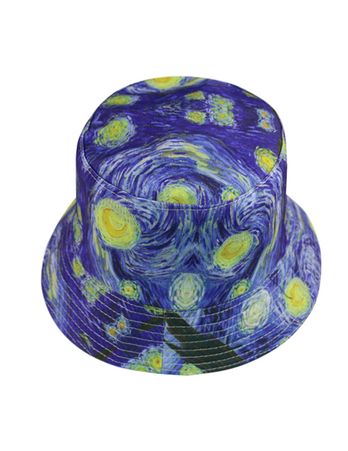 Fashion Purple Starry Sky Starry Sky Oil Painting Double-sided Can Wear Fisherman Hat
